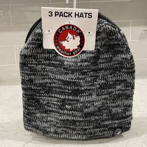3 Pack CANADA WEATHER GEAR Double Knit Winter Hats GRAY, MARLED & BLACK $40
